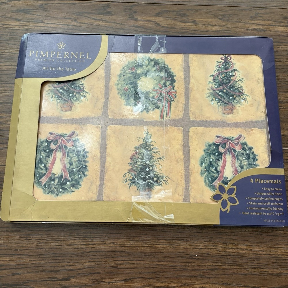 Pimpernel Festive Welcome Christmas Placemats Set 4 Made In England Cork Back